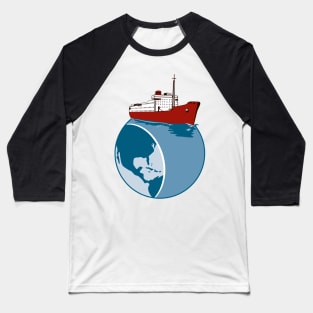 Vintage Passenger Ship on Top of World Retro Baseball T-Shirt